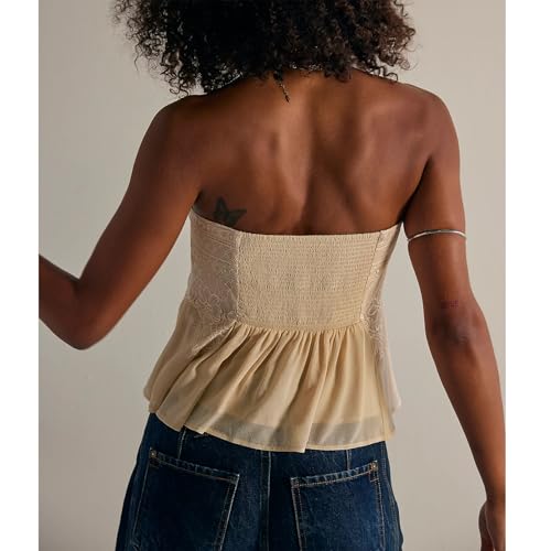 Women Y2k Mesh Tube Tops Floral Embroidery Sleeveless Semi Sheer Strapless Cropped Off Shoulder Cami Bandeau Tops3