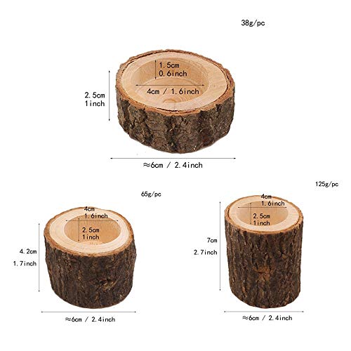 FABSELLER Natural Wood Candle Holder Wooden Candlestick Holder Tea Light Candle Holders for Rustic Wedding Party Birthday Holiday Home Decoration, 3PCS
