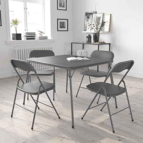 EMMA + OLIVER 5 Piece Gray Folding Game Room Card Table and Chair Set Cover
