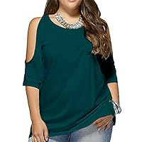 ALLEGRACE Women Plus Size Cold Shoulder T Shirt Short Sleeve Split Womens Tops