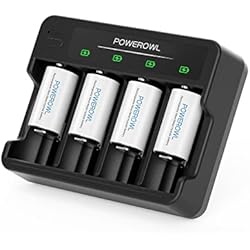 Cargador De Pilas Tipo C Steren POWEROWL Pilas Recargables C con Cargador de Pilas de 4 bahías, Carga rápida USB, para Pilas Recargables AA AAA C D Ni-MH -4 Piezas