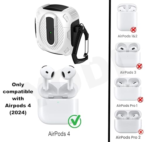 Image of YODI Case Cover for Airpods Pro|Pro 2|Airpods Pro 3|Airpods 4 Pouch, Silicone Cases with Cleaner Kit 360 Drop Protection,Shock-Resistant ((Rugged White), Airpods 4)