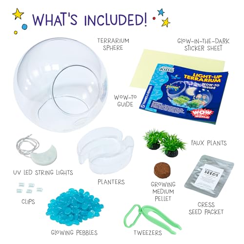 wow in the world light-up terrarium  grow plants decorate your terrarium glow-in-the-dark uv lights companion audio content bonus reusable science tool stem toy for kids 6 by thames amp kosmos