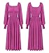 R.Vivimos Women's Puff Long Sleeve Maxi Dress Square Neck Elastic Empire Waist Swiss Dots Casual Flowy A-Line Long Dresses (Medium, Fuchsia)