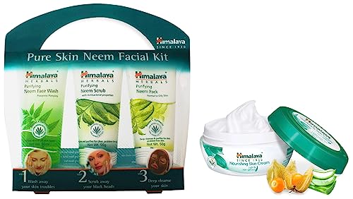 Image of Himalaya Pure Skin Neem Facial Kit (Facewash 50ml, Scrub 50g & Face Pack 50g) And Himalaya Nourishing Skin Cream, 200ml