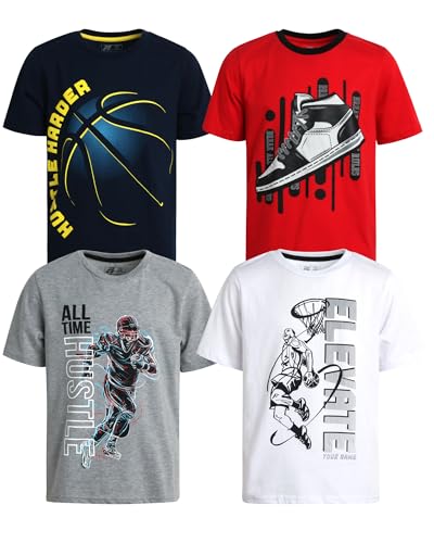 Pro Athlete Boys T Shirts - 4 Pack Performance Athletic Shirts for Boys - Crewneck Short Sleeve Graphic Tees (Size: 5-16)