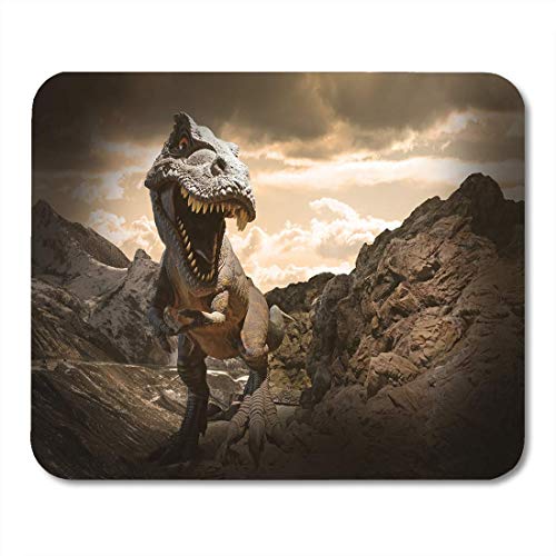 Preisvergleich Produktbild Mausunterlage Rex Dinosaurier-Modell auf Felsen-Gebirgstyrannosaurus-Jura-Gesc... Mousepad für Notizbücher, Tischrechner Mauspads