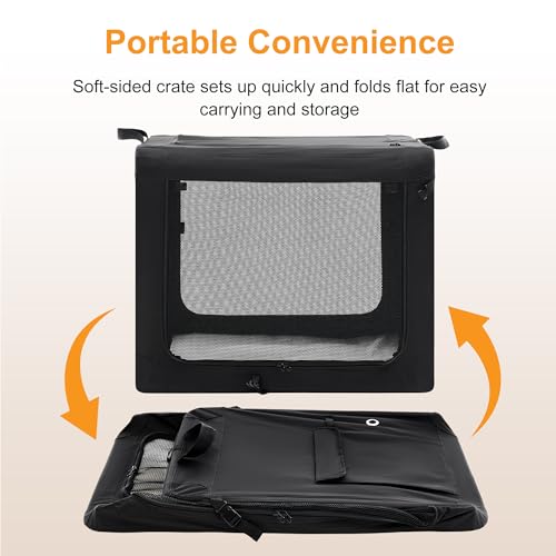 Image of NEWBULIG Collapsible Dog Crate 36 Inch, Portable Travel Crate for Dogs and Cats, Soft Foldable Pet Kennel with 3-Door Mesh Windows Indoor & Outdoor