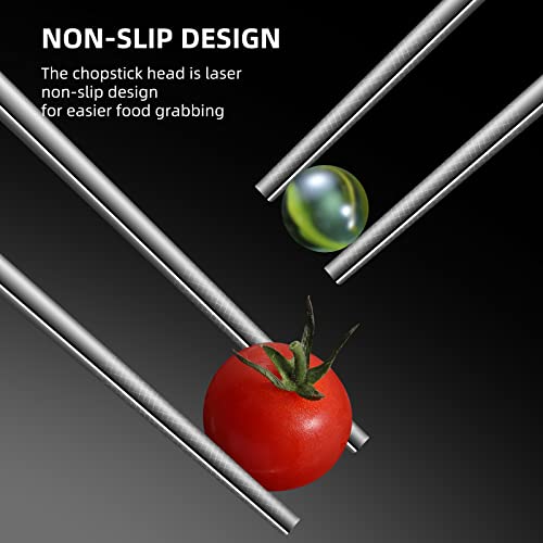 Ansaw Silver Swan Base Holder With 5 Pairs 304 Stainless Steel Chopsticks Reusable Metal Square Chopsticks Anti-Slip And Anti-Scalding Chopsticks 18/8 #TOP3