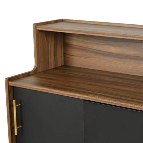 Shoe Cabinet, 4-Tier Freestanding Shoe Rack Storage Organizer With Sliding Doors & Wood Legs, Modern Shoe Storage Cabinet With Opening Shelf For Hallway Entryway Living Room Bathroom (Walnut& Black) #TOP5