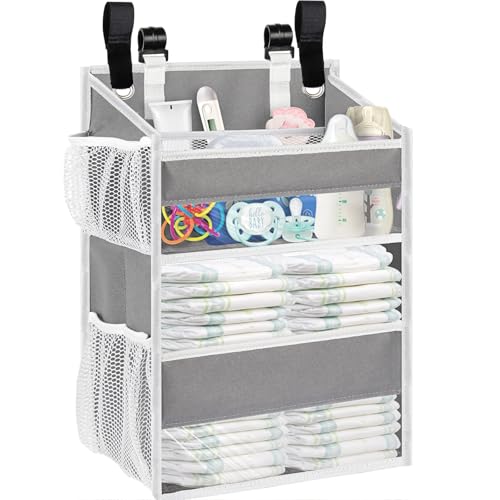 Image of Ofiray-home Hanging Diaper Organizer for Changing Table,Cribs,Car,Playard or Wall & Nursery Organization-Durable 2-Tier Diaper Organizer with Mesh Pockets and Viewable Design, Won't Deform, Light Gray