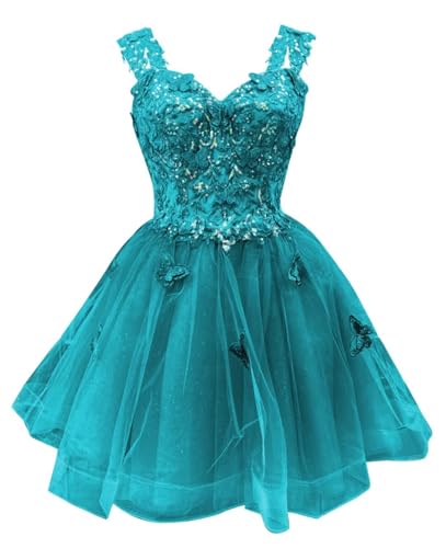 Image of Youjiayi 3D Butterfly Short Homecoming Dresses for Teens Off Shoulder DAMA Dresses for Quinceanera Glitter Sequin Prom Dress