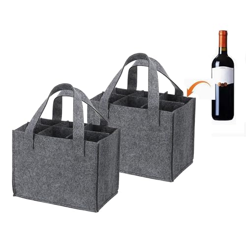 2 Stück Faltbarer Flaschenträger aus Filz – 6-Fach Getränkehalter für Bier, Flaschen & mehr | Wiederverwendbar mit Trennwänden | Ideal für Bierliebhaber,Flaschentasche Flaschenträger Filz