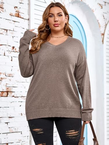 Women Plus Size Sweaters Cable Knit Long Sleeve V Neck Sweaters Tops Casual Soft Loose Fit Pullover Sweater 1XL-5XL2