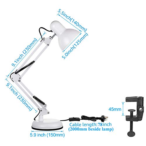 ZeroPlusOne-Swing-Arm-Desk-Lamp-E27-Bulb-Socket-Flexible-Clamp-on-Table-Lamps-White-Painted-Classical-Bedside-Lamp-for-Reading-Working-Studying-AU-Plug