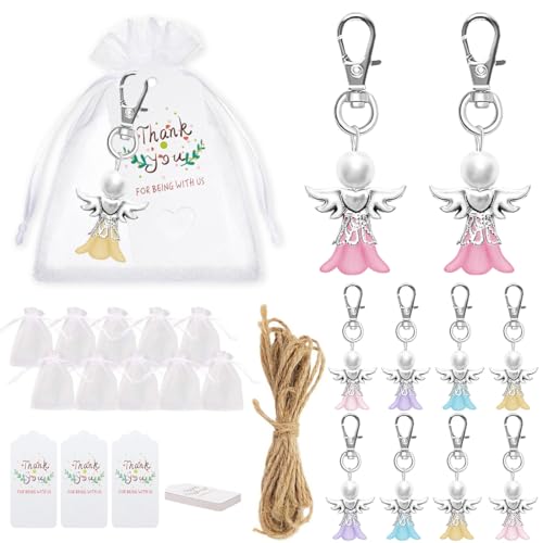 JEYORZY 30 peças porta-chaves anjo da guarda com saco de organza e etiquetas de agradecimento, presentes batismo para convidados detalhes confirmação batismo comunhão Baby Shower casamento festa
