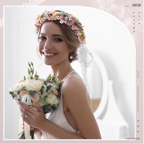 Corona de flores secas para boda estilo moderno rosa miniatura 4