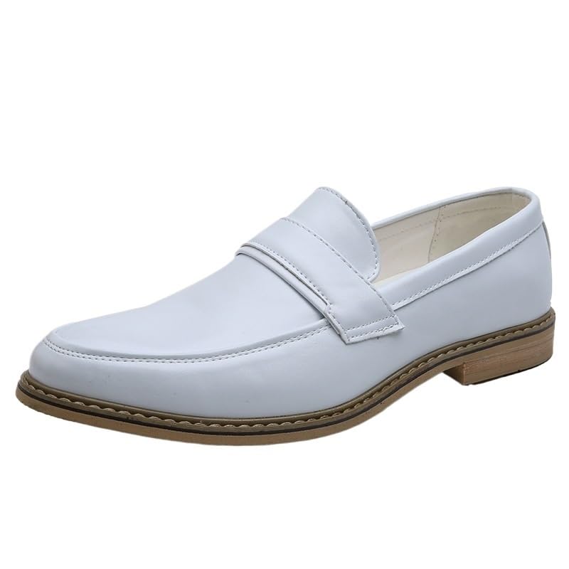 Dress Oxford Shoes for Mens Slip Resistant Block Heel Anti-Slip Rubber Sole Tuxedo Synthetic Pu Leather Slip-on Classic Plain Toe