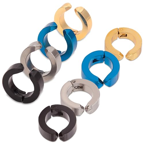 8-Piece Non-Piercing Ear Clips – Stainless Steel Fake Ear Hoops for Men and Women, 4 Colors