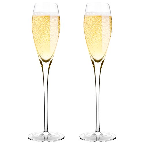 Bella Vino Hand Blown Crystal Champagne Flutes - Bella Vino Standard Champagne Glasses Made from 100% Lead Free Premium Crystal Glassï¼ŒPerfect for Any Occasion,Great Gift, 10.5", 7 Oz, Set of 2, Clear