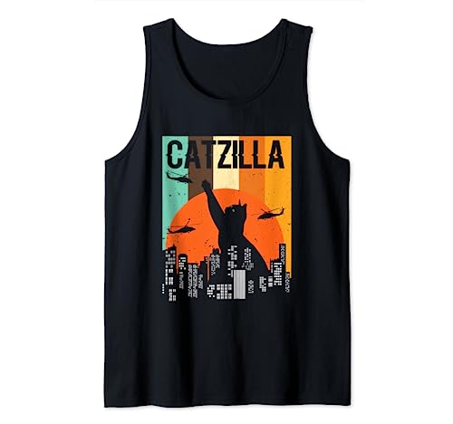 Catzilla Retro Gato Regalo para Cat Mom / Cat Dad Camiseta sin Mangas