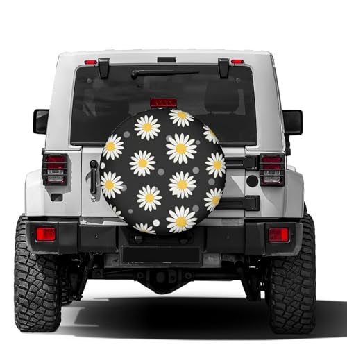 Image of Delerain White Daisies Spare Tire Covers for RV Trailer SUV Truck and Many Vehicle, Wheel Covers Sun Protector Waterproof (16 Inch for Diameter 29 inch-31 inch)