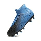 Hanani Boys Girls Soccer Cleats for Kids Football Shoes High Top Training Youth Football Cleats Outdoor/Indoor Athletic Turf Shoes Black Blue
