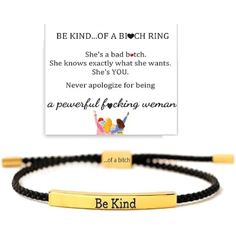 KHKINDPRO Be Kind of a Bitch Bracelet, Stainless Steel Best Bitches Motivational Tube Bracelet Adjustable Hand Braided Wrap Bracelet for Women Jewelry Gifts Inspirational Gifts for (black gold) Cover
