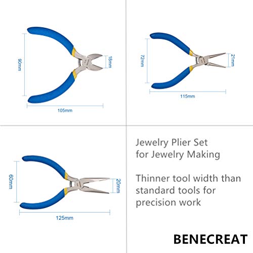 Benecreat 3-Piece Jewelry Pliers Sets For Jewelry Making - Long Nose Pliers, Side-Cutting Pliers, Round Nose Pliers #TOP2