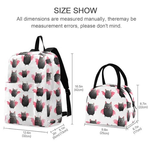 Cute Bats Print Backpack Set with Lunch Bag, Large Capacity Travel Backpacks and Lunch Box Insulated for Commute Hiking Picnic2