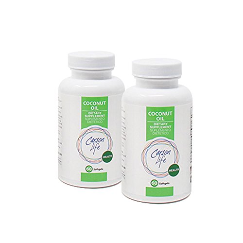 CARSON LIFE Extra Virgin Organic Coconut Oil Capsules 2 Pack - 120 Organic Soft Gels - Promote Weight Loss, Boost Digestion - for Hair Skin and Nails Health - Made in The USA