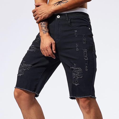Men's Slim Fit Short Jeans Stretch Destroyed Ripped Skinny Distressed Straight Denim Short Pants Casual Streetwear2