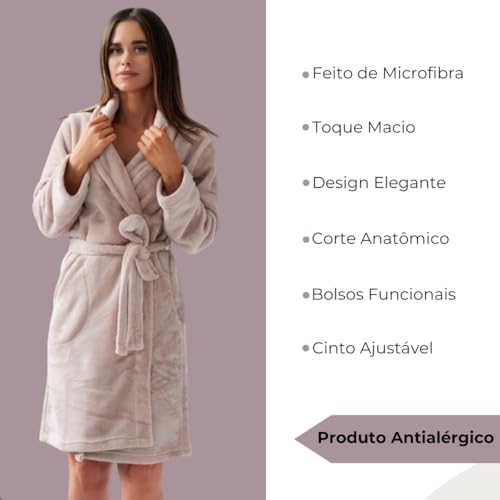 Roupão Microfibra Camesa Inverno Frio Unissex Cores Original (BR, Alfa, P, Regular, Regular, Vanilla