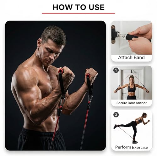 Image of Resistance Band Set with Handles for Home Workout | Natural Latex Exercise Bands for Strength Training, Yoga, Gym | Full Body Fitness Bands for Men & Women