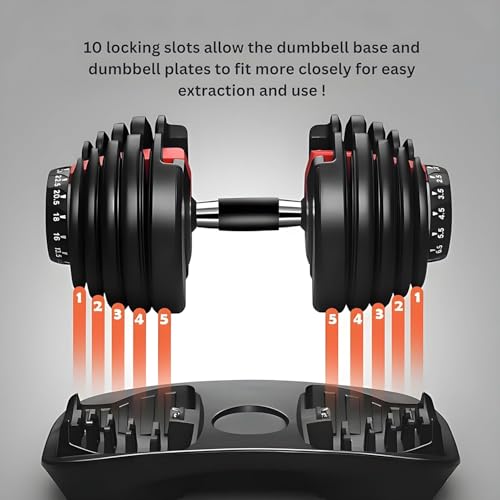 Image of Adjustable Dumbbell 2.5KG UP TO 24KG - Quick Select |15-Point Safety Locking System | Single Dumbbells | Space-Saving | Ideal for Home Workouts & Personal Fitness Training (24.5, Kilograms)