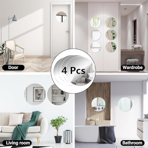 Image of NEILL Acrylic Silver Mirror, 6 inches Round (Pack of 4 Pcs), Frameless Silver Round Wall Mirror for Bathroom, Entryway, Bedroom, Wedding Table Centerpiece, (Thickness - 2 mm)