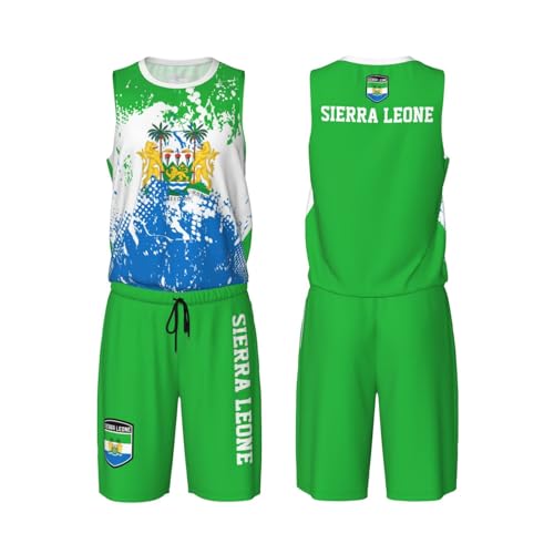 Sierra Leone Flag Grain (1) Basketball Jersey Uniform Suit for Men Adults Training Athletic Set