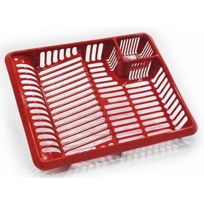 (Set of 2) Large Red Plastic Dish Drainer Cutlery Plates Rack Kitchen Sink Utensil Draining Holder…