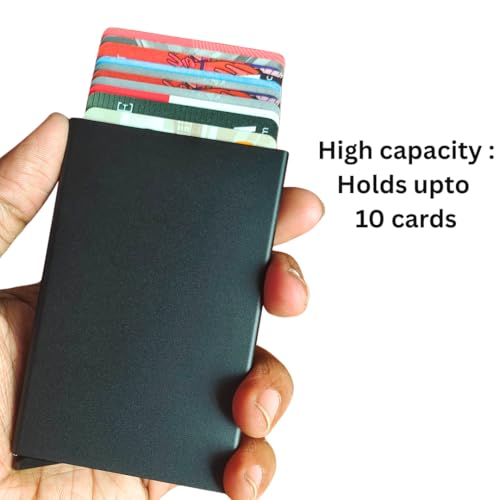 Image of Bracevor 10 Slot popup Aluminium Metal Card Holder Wallet | RFID Blocking | for Men & Women | Credit & Debit Cards - Black