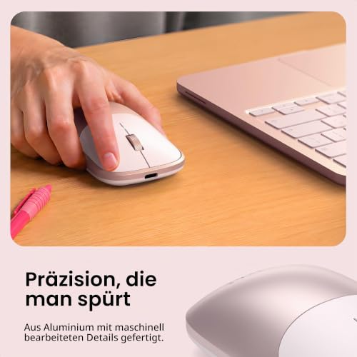 SATECHI Kabellose Maus Slim EX, Bluetooth & 2,4 GHz, Aufladbar, Rosa – Ansicht 3