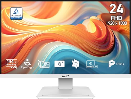 Image of msi PRO MP241W E14V 24-inch IPS 1920 x 1080 (FHD) Office Monitor, 144Hz, Free-Sync, HDMI, DisplayPort, VESA Mountable, Tilt, Speaker, 4-Side Slim Bezel 1ms, White