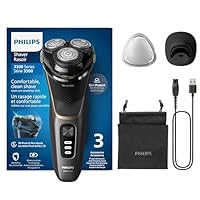 PHILIPS Shaver Series 3000 – Elektrischer Nass- und Trockenrasierer für Männer in Schwarz, mit SkinProtect-Technologie, ausklappbarem Bartschneider, Ladestation und Reisetasche (Modell S3342/13)