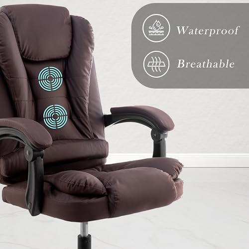 Image of NORMAN JR Italia Premium Leatherette Office Chair for Work | Boss Chair, Ergonomic Executive, Luxurious Cushioned Arms & Seat, 2 Point Back Massager, Heavy Duty Metal Base (Brown)