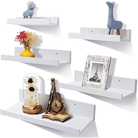 upsimples Wandregal Weiße Schweberagel, 5er Set Regal Wand Kinderzimmer, Bilderleiste Verschiedenen Größen, Regalbrett für Wohnzimmer, Badezimmer, Küche, Schlafzimmer, Wandboard Weiss Cover