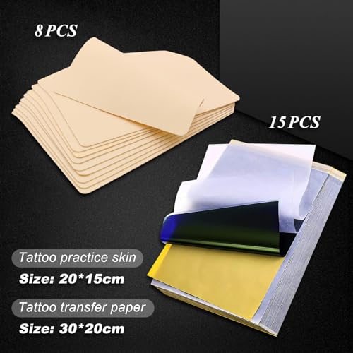 Rayyl 23pcs Tattoo Practice Skin Kit includ 8pcs Fake Skin and 15 Sheets Tattoo Transfer Papers A4 Size for Realistic Training - Image 2
