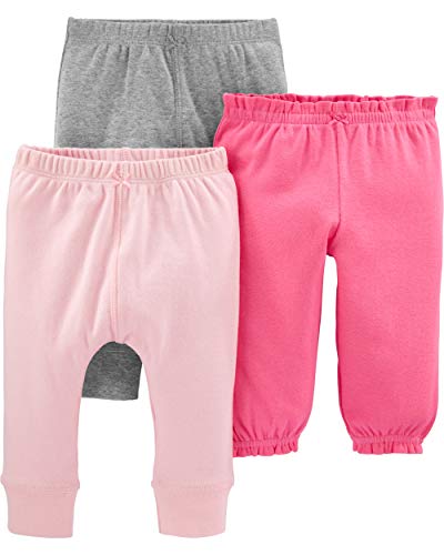 Carter's Baby Girls 3-Pack Pants, Gray/Pink, 12 Months US