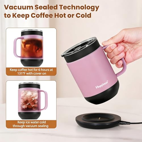 Image of Happiness Smart Heated Coffee Mug,Rechargeable Electric Self Heating Temperature Control Coffee Cup Gifts for Mom Dad Women Men