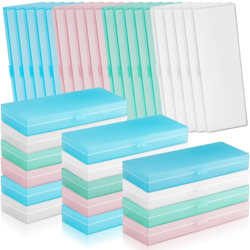Image of Fainne 80 Pieces Back to School Plastic Pencil Boxes Pencil Case Bulk Frosted Clear Multi Colored Pens Holder Stackable Container with Lid & Snap for Stationery Office Classroom(White Pink Blue Green)