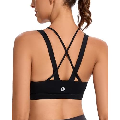 RUNNING GIRL Sports Bra for Women High Support, Criss-Cross Back Padded Strappy Sports Bras Yoga Bra with Removable Cups Small D-ink Black