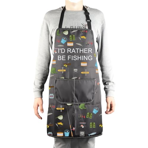Mbmso I'D Rather Be Fishing Apron Fisherman Apron Funny Fisherman Gift Fish Chef Kitchen Cooking Bbq Grill Apron With Pockets thumb #3
